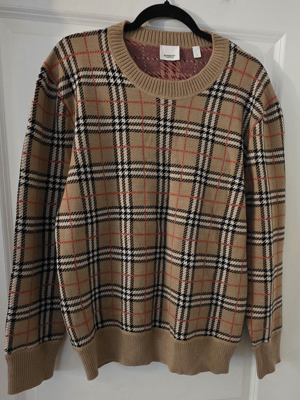 Burberry Men’s Camel Plaid Crewneck Sweater